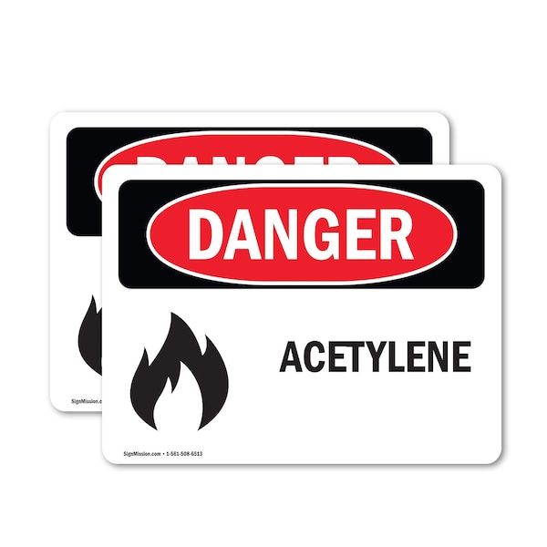 Signmission Acetylene Danger Sign, Vinyl Decal, 10in W x 7in L, 2PK OS-2PACK-DS-D-710-L-1988 - main